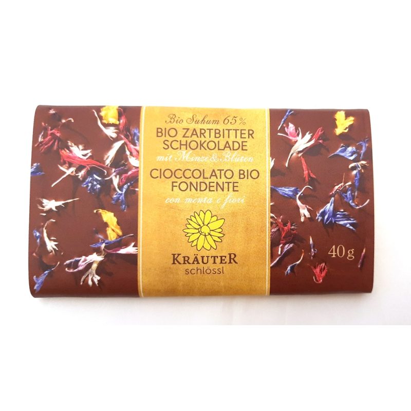 Cioccolato fondente con menta e fiori 40g DE-ÖKO-037