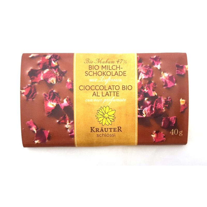 Cioccolato al latte con fior di rose 40g DE-ÖKO-037
