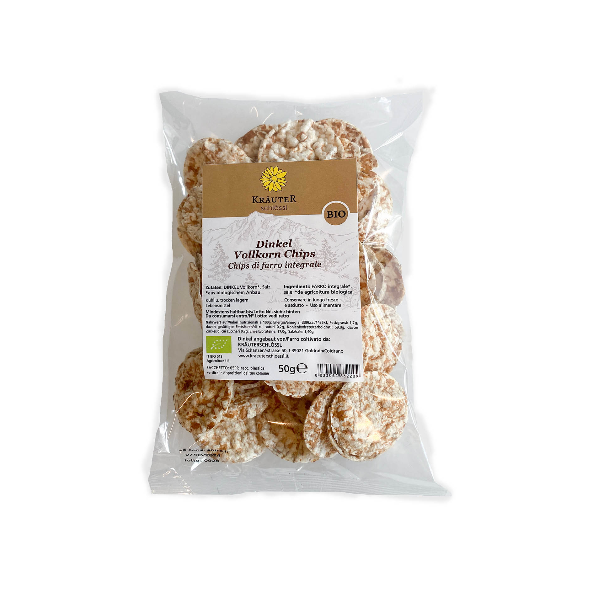Dinkel Vollkorn Chips 50g IT Bio 013 - Bild 1