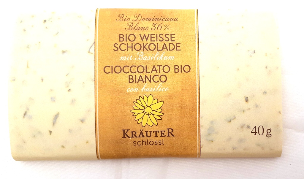 Cioccolato bianco con fiori di basilico 40g DE-ÖKÖ-037